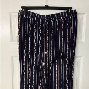 new directions Navy Pull-On Pants with Pink & White Vine Stripe